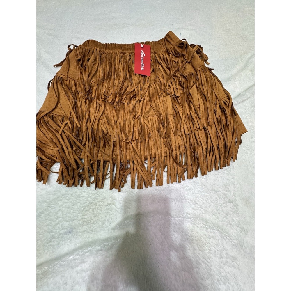 Kids Faux Suede Fringe Skirt Tassel Cowgirl Outfits with Pockets Khaki Size Xl
